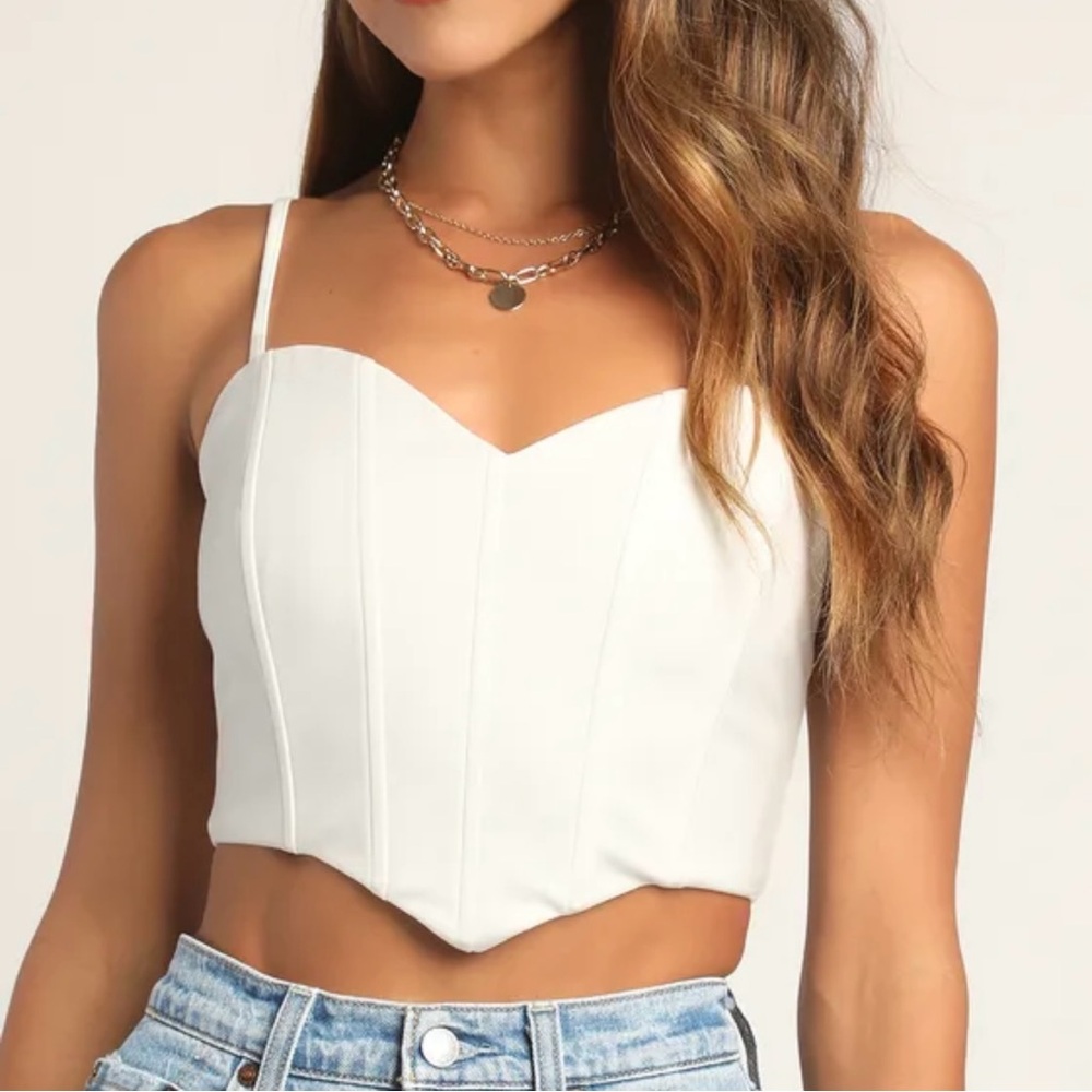 LULUS Radiating Romance White Sleeveless Cropped Bustier Corset Top